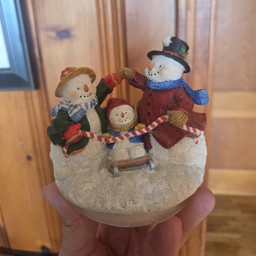 Holiday Snowman Family Figurine - Festive Red & Green Winter Decor Candle Base